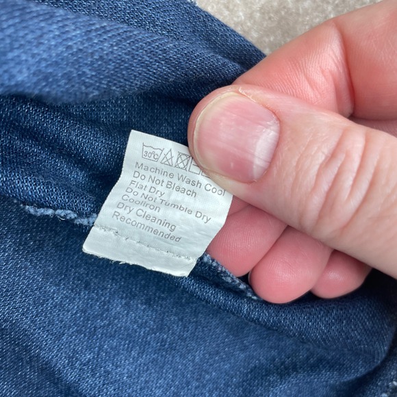 DUR ESCAPE LAND Denim Look TShirt Yellow Stitching L Mens Casual Short Sleeve - Picture 8 of 12